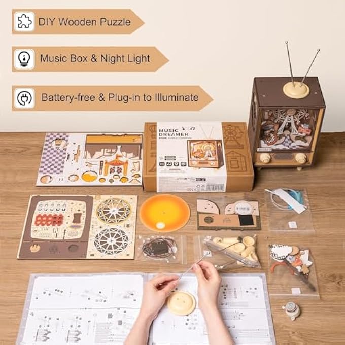 ROKR 3D WOODEN PUZZLE MUSIC BOX & NIGHT LIGHT | WOODEN MODEL KIT GIFT FOR ADULTS KIDS  SUNSET CARNIVAL - Image 4